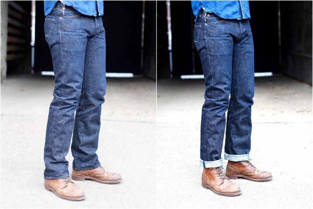 Regular fit Indigofera Clint jeans, side comparison with and without cuff