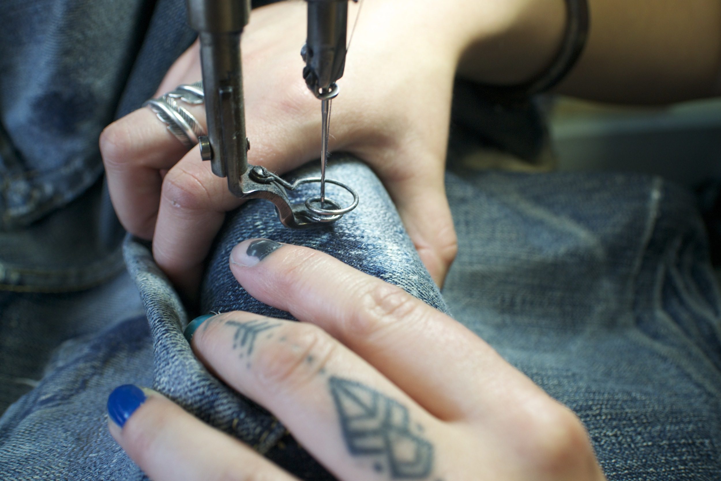 Machine mending chub rub on my favourite jeans, done on two