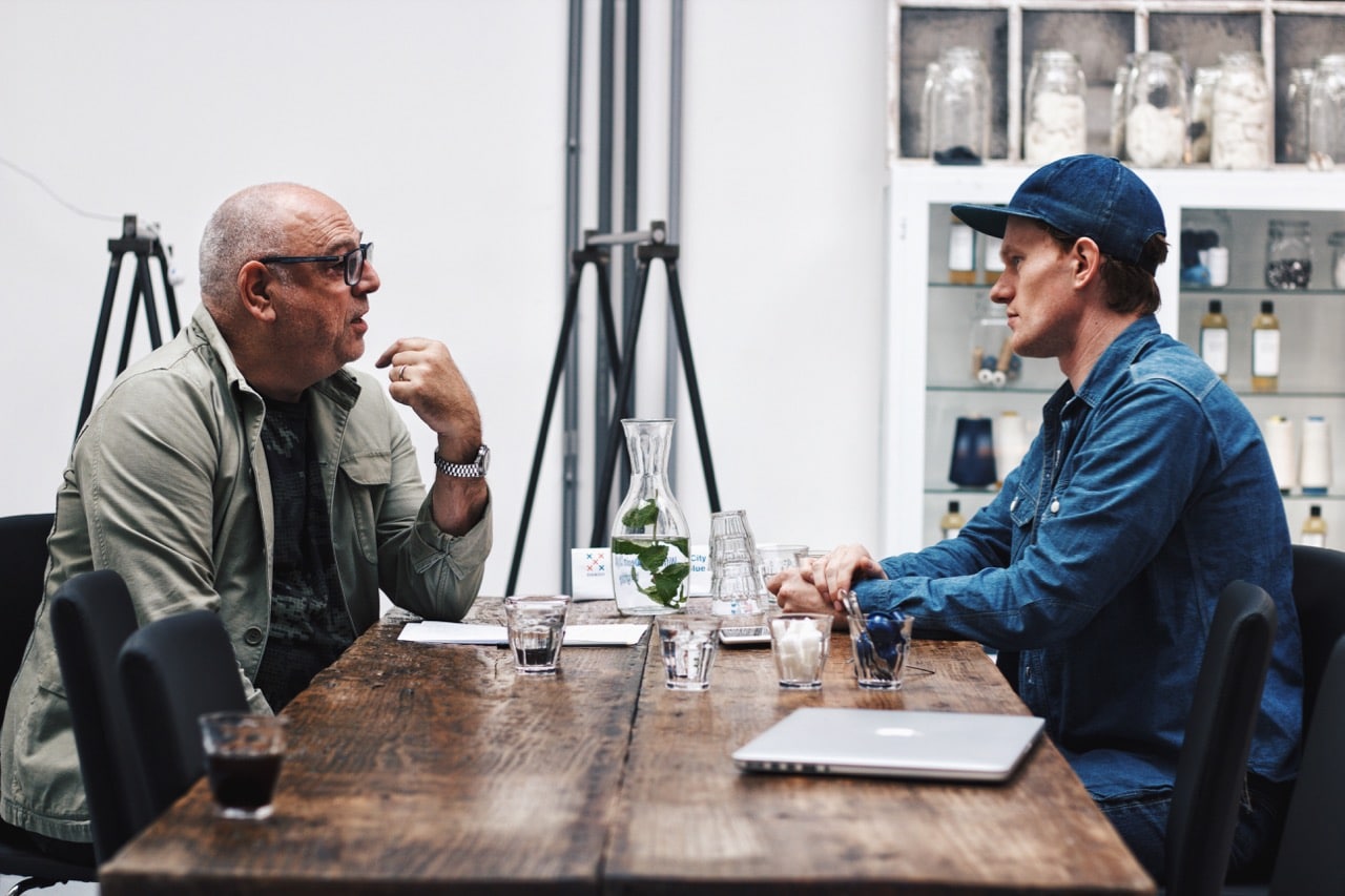 Maarten Wentholt and me talking at Denim City's Blue Lab