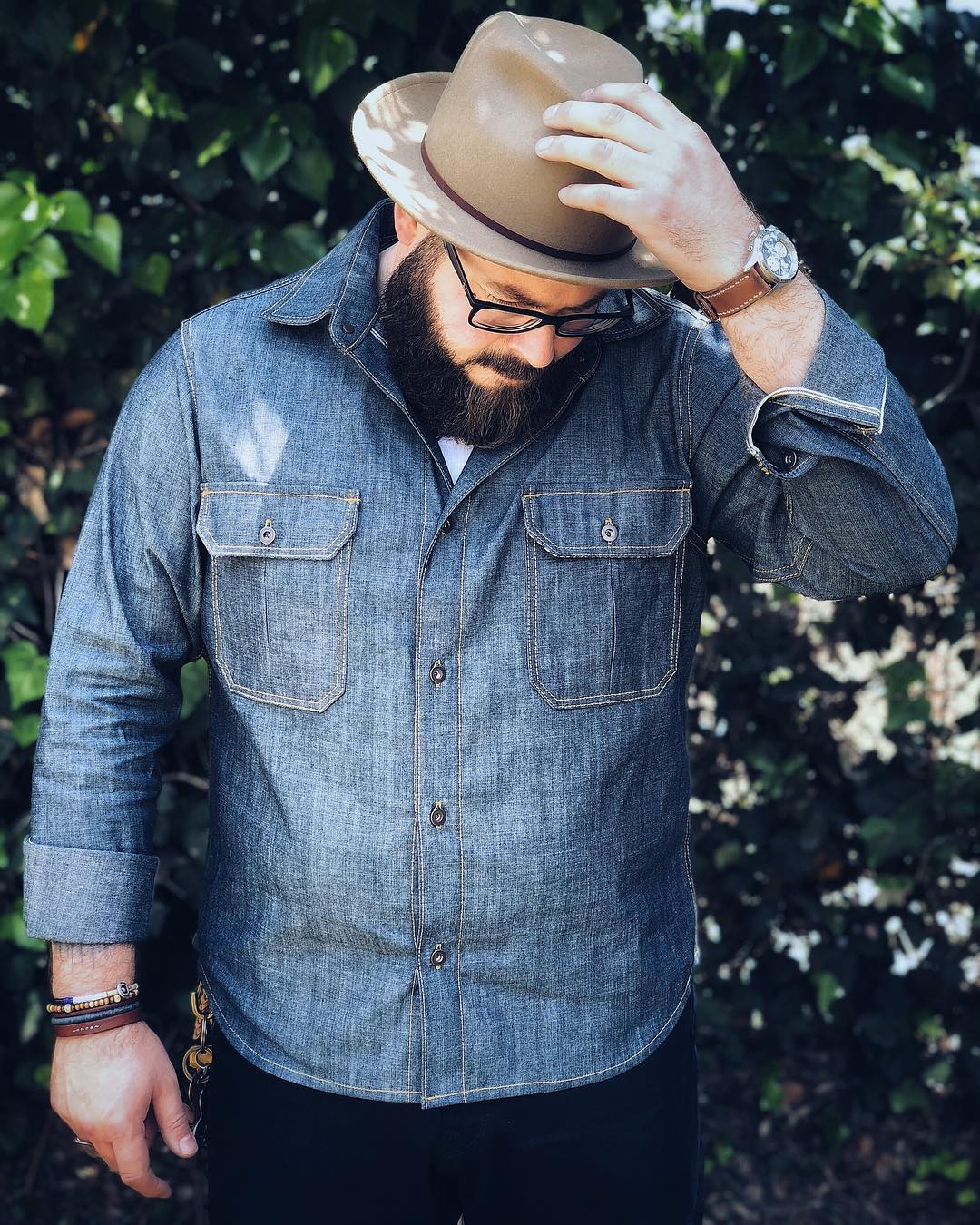 Blue Blooded, Instagrammer, Denimhunters, bigdudeindenim, breaded guy, chambrey shirt, hat