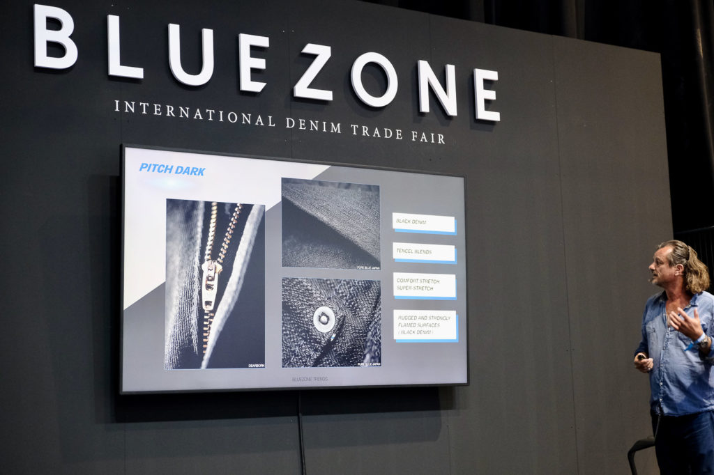 Tilmann Wröbel presents the trend themes at Bluezone denim trade show in August 2022