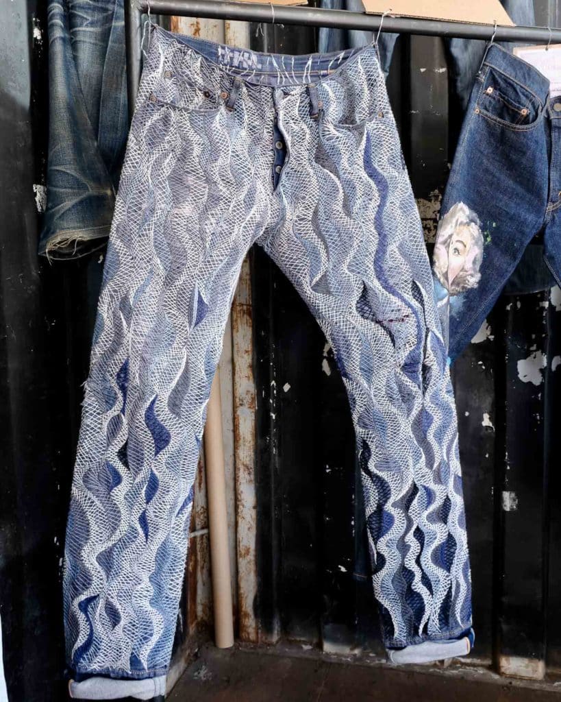 Nemo's hand-stitched jeans at Bluezone denim trade show in August 2022