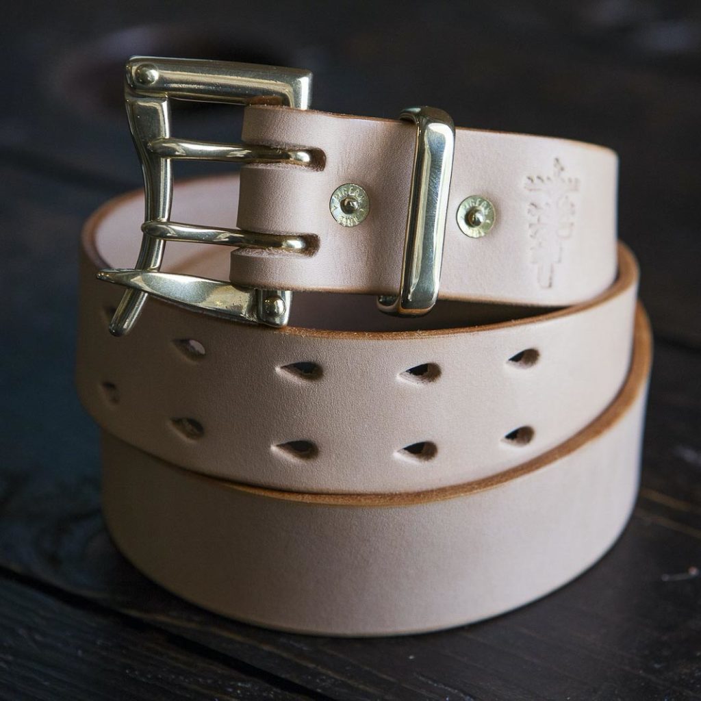 Handmade Double Stitched Leather Belt in Waxed Tan with White Stitching  (order one size larger than the waist)