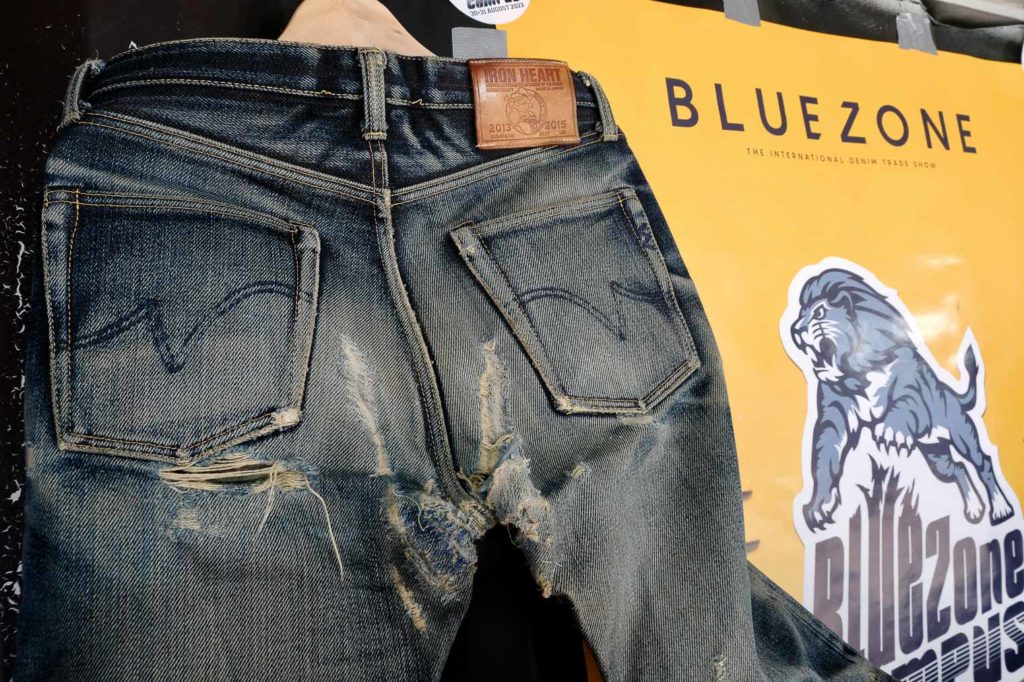 Ruedi Karrer aka @swissjeansfreak's 25 oz. Iron Heart Beatle Buster jeans at Bluezone denim trade show in August 2022