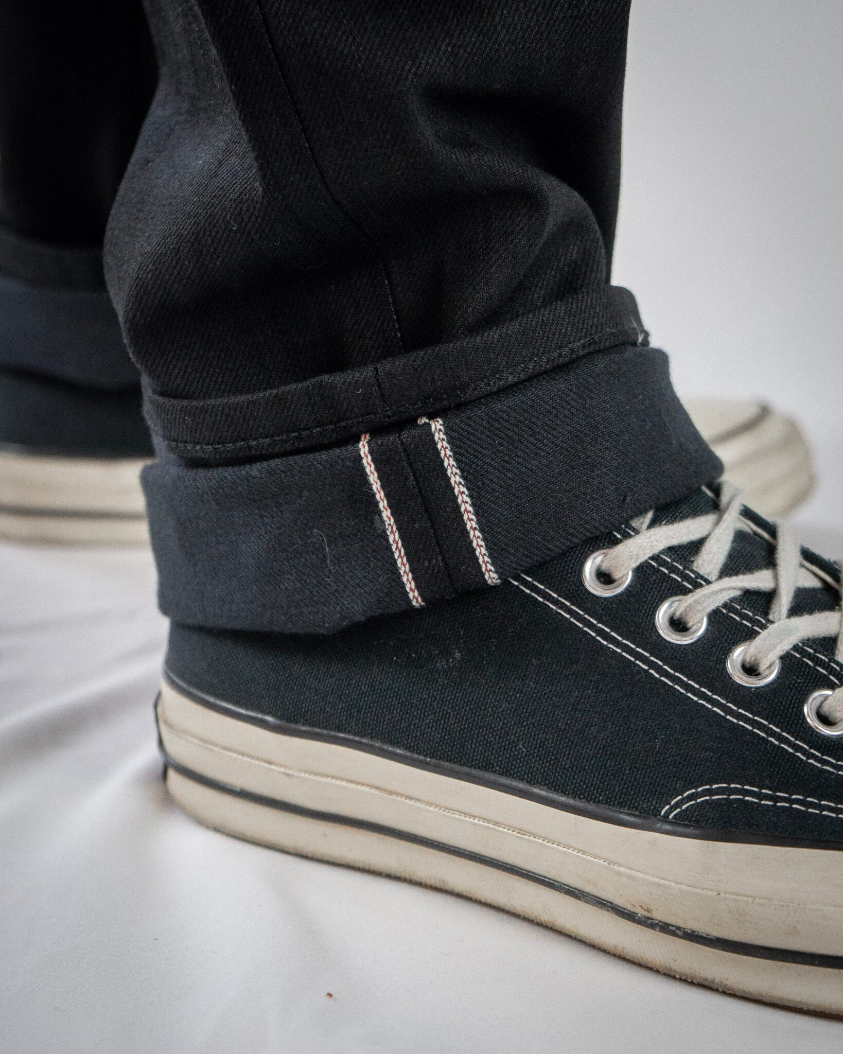 Cuff of black Weirloom WL#2 showing the selvedge ID