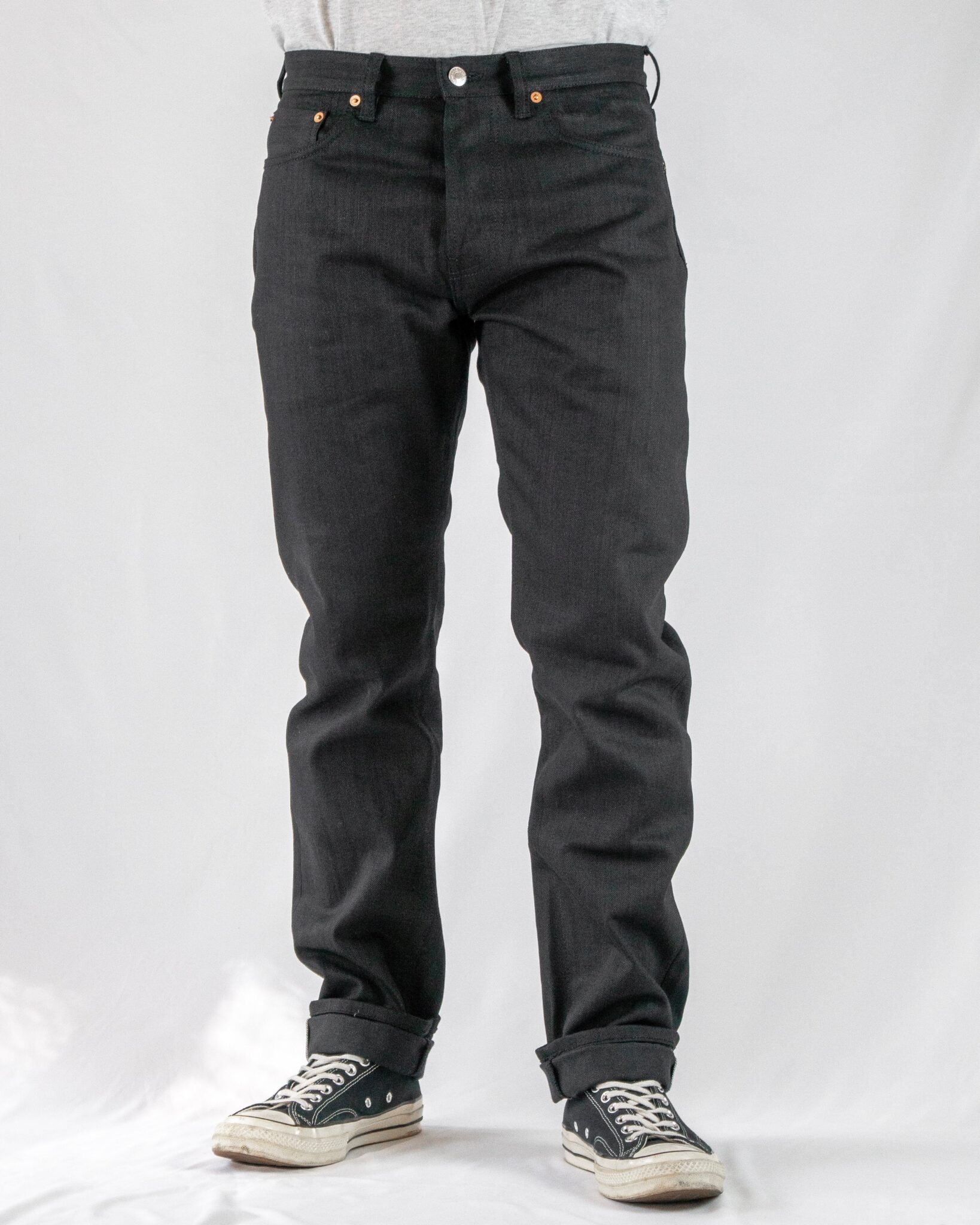 Front view of Weirloom WL#2 Slim Fit in black selvedge denim