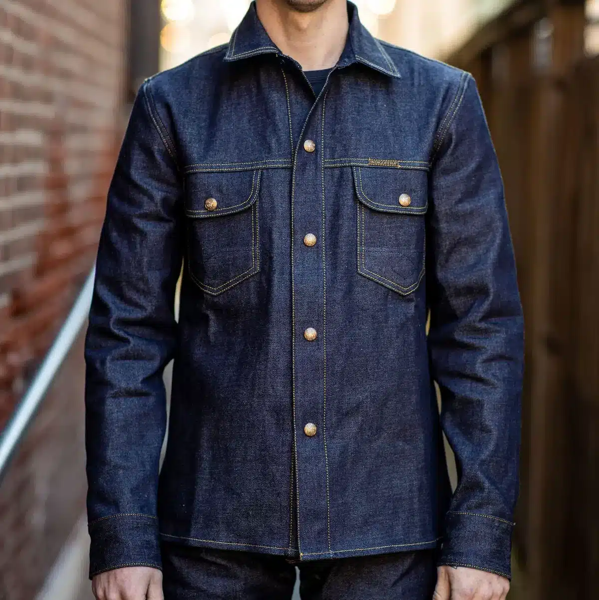 Woolrich Denim Shirt Mens L Dark Wash Jean Elbow Patches Long Sleeve Made  in USA | eBay